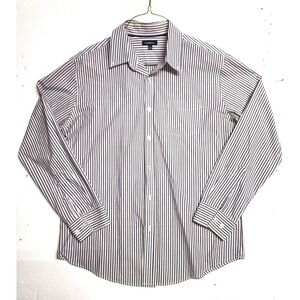 Croft‎ & Barrow Shirt Men Large Purple White Stripe Long Sleeve Button Up Casual